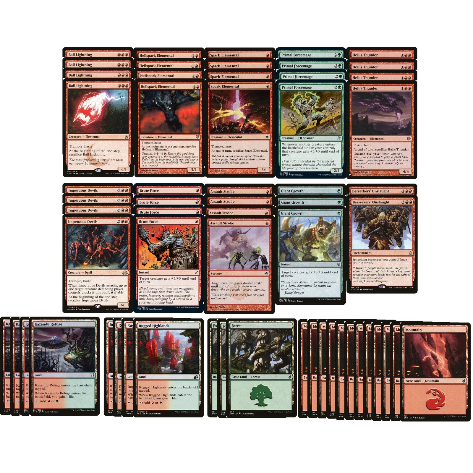 ELITE Red Green Aggro Burn Deck - Ball Lightning - 60 Card - MTG