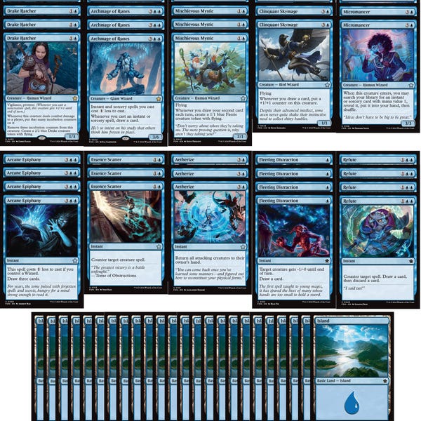 Elite Mono Blue Wizard Deck - Very Powerful - Modern Pioneer - 60 Card MTG!!!