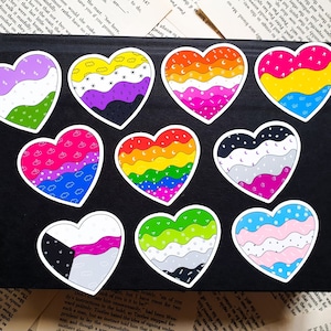 Pride Hearts Matte Vinyl Stickers | Heart-shaped Stickers Inspired by LGBTQIAP+ Pride Flags, Queer, Lesbian, Asexual, Aromantic, Bisexual...