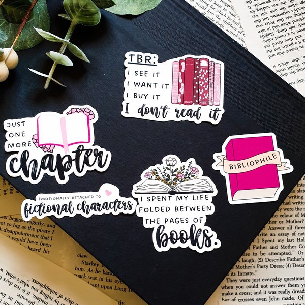 Book Lover Sticker Pack | 5 Matte Vinyl Stickers Bibliophile, TBR, Just One More Chapter, Folded Between Pages...perfect for Bujos!