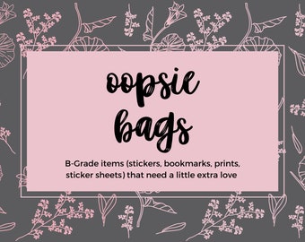 Oopsie Bag | Grab Bags with B-Grade Stickers, Sticker Sheets, Prints and Bookmarks