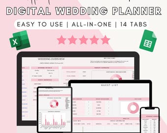 Digital Wedding Planner Spreadsheet: Budget, Guest List (Google Sheets & Excel)