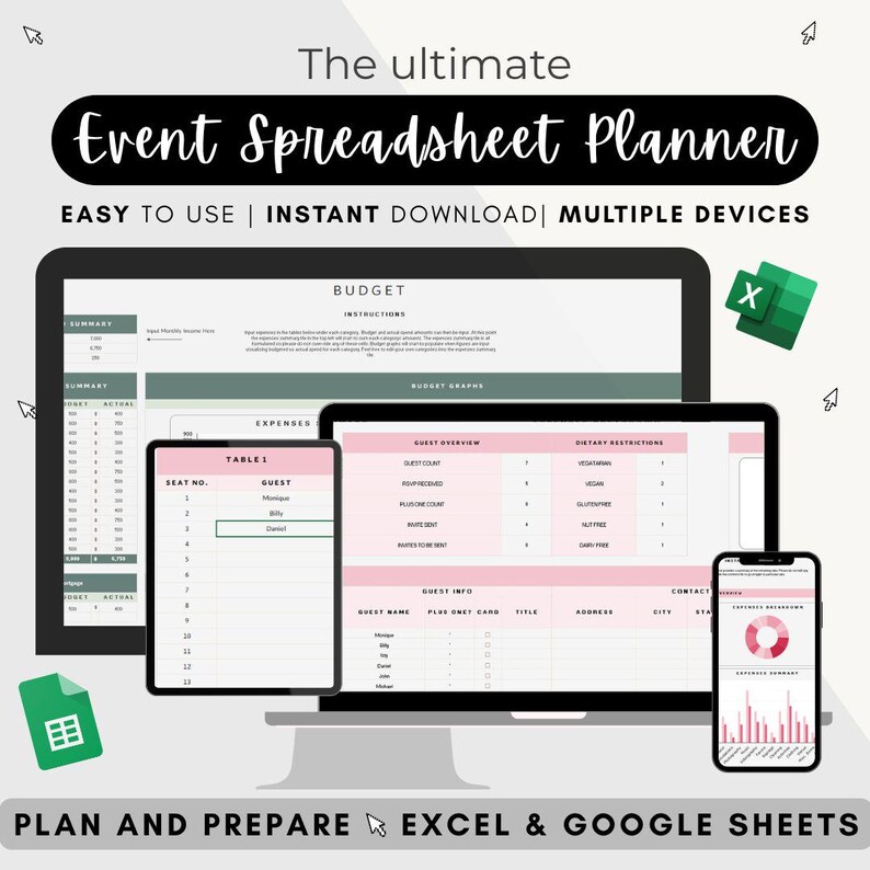 Event Planner Spreadsheet | Google Excel Party Planning Template Budget ...