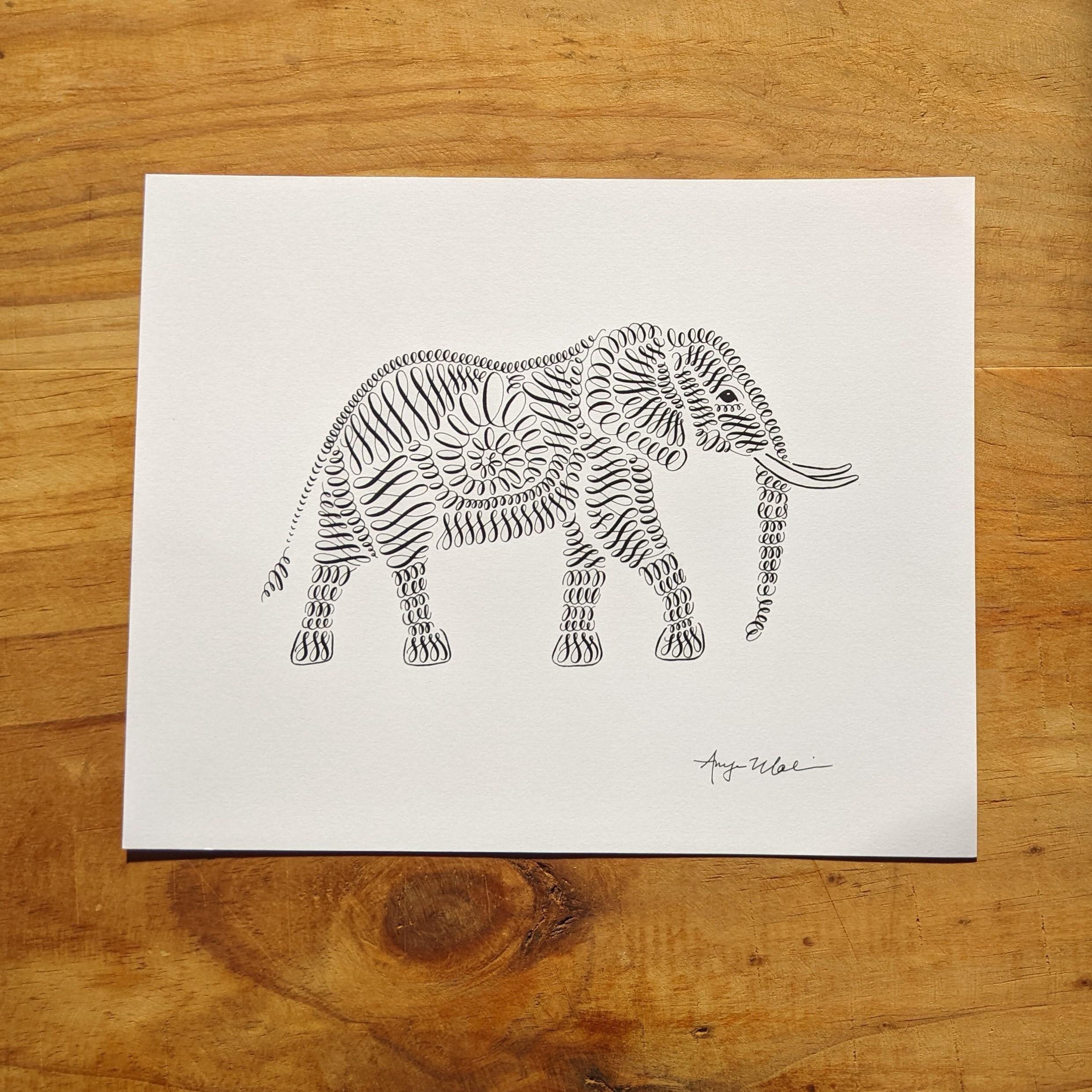 Calligraphy Animals Elephant Print - Etsy