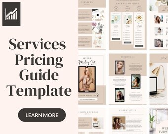 Services & Price Guide Template, Canva Template, Editable Price List for Photographer, Course Creator, Interior Designer, Esthetician