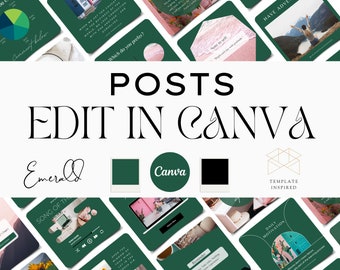 Instagram Posts in Emerald Green, Canva Templates, Editable Social Media Posts, Instagram Templates, Edit in Canva