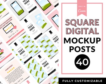 Square Digital Product Posts, Mockup, Listing Mockup, Canva Template, Sell on Etsy, Planner Mockup, Canva Mockup Template, Mockup Bundle