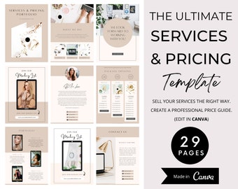 Services & Pricing Portfolio, Canva Template, Price List, Business Marketing Kit for Social Media Manager, Virtual Assistant