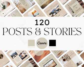 120 Instagram Templates | Neutral Social Media Templates| Boho Canva Templates|Instagram Post and story Templates | Nude beige templates