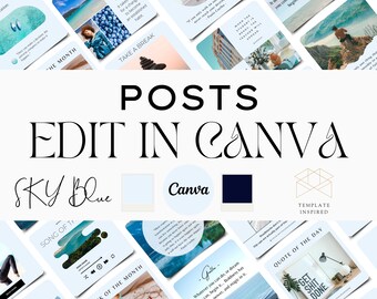 Instagram Posts in Sky Blue, Canva Templates, Editable Social Media Posts, Instagram Templates, Edit in Canva
