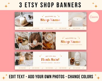 Etsy Shop Banner Template, Canva Templates, Shop Branding Kit, For New Etsy Seller, Shop Owner, Open an Etsy Shop, T-shirt Shop, Candle Shop