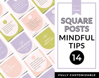 Boost Your Productivity and Reduce Stress with Mindfulness Posts for Entrepreneurs - Customizable for Instagram Marketing! Canva Templates