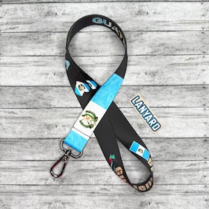 Guatemala lanyard for keys or ID Badge, Guatemala flag, national bird of Guatemala, the Quetzal