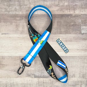 Nicaragua lanyard for keys or ID Badge, It is black with Nicaraguan flag and the national bird of Nicaragua, Guardabarranco