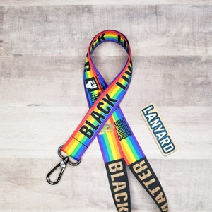 BLM Rainbow Lanyard for Keys or ID Badge, Black Lives Matter key holder