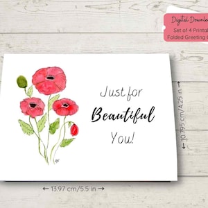 Just for You Card, Printable Greeting Card Set, Blank Card, Thank You, Friendship Card