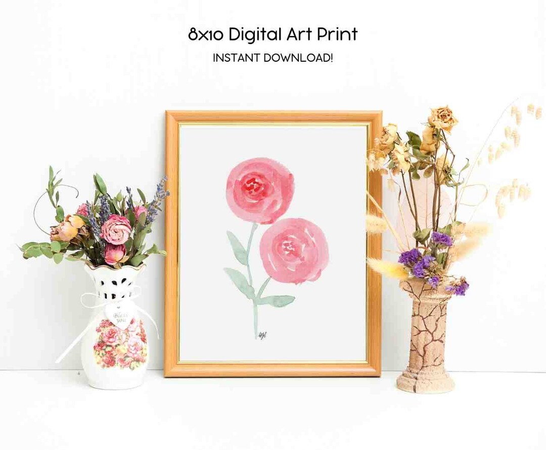 Printable Watercolor Art 8x10 Printable Watercolor Double Flowers Art ...