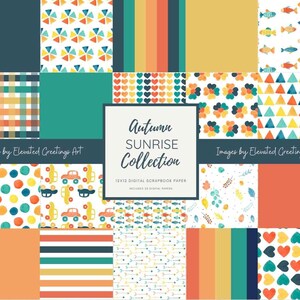 12x12  Paper Pack, Autumn Sunrise Collection, Printable Scrapbook Paper, Set of 20  Papers
