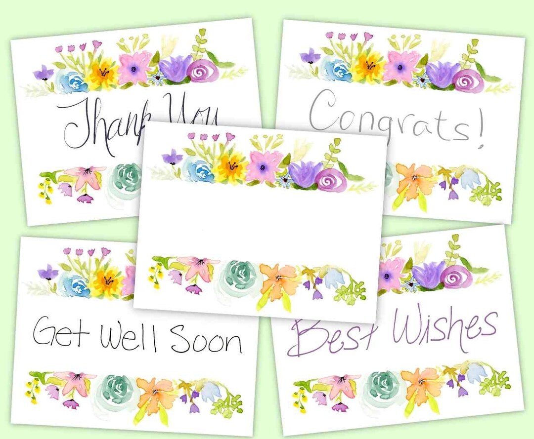 Watercolor Floral Greeting Card Set | Printable Thank You Cards ...