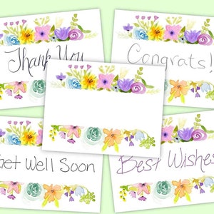 Conjunto de tarjetas de felicitación / Imprimible / Gracias / Mejores deseos / Que te mejores pronto / Felicitaciones / En blanco