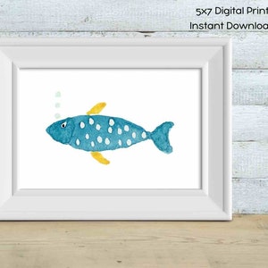 5x7 Printable Art | Blue Watercolor Fish