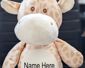 Personalized Giraffe Plush Toy 21" Long, Floppy Ears Arms and Legs, Rattle Inside, Baby Shower Birthday Baby Boy or Girl Gift
