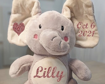 Personalized Elephant for Baby Plush, Animated Peek a Boo Elephant Baby Shower Gift Plush Toy, Custom Elephant Stuffed Animal 11.5" Tall