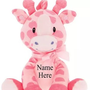 Personalized Pink Giraffe Rattle Plush Toy Stuffed Animal Super Soft 8in Tall Birthday Gift Baby Girl Birth Announcement Baby Shower Gift