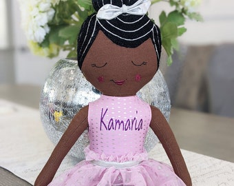 Customized African Ballerina Princess 21" Tall Pillow Doll with Purple Dress and Sandals Personalized Birthday Girl Gift NewBorn Gift