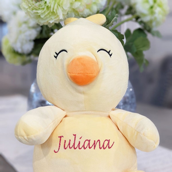 Personalized Chick 15" Soft Plush for Baby Girl or Boy, Chick With Super Soft Body Stuffed Animal Flower Girl Newborn Gift First Birthday