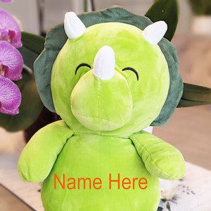 Personalized Triceratops Green Dinosaur Super Soft Plush Toy 15&quot; Tall for Girl or Boy Birthday Gift