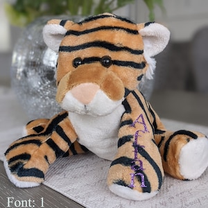 Personalized Tiger Plush Tiger Stuffed Animal Super Soft 7.5in Tall Gift Birthday Gift Baby Boy Birth Announcement Baby Shower Gift