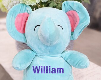 Personalized Teal Elephant Plush, Baby Shower Gift