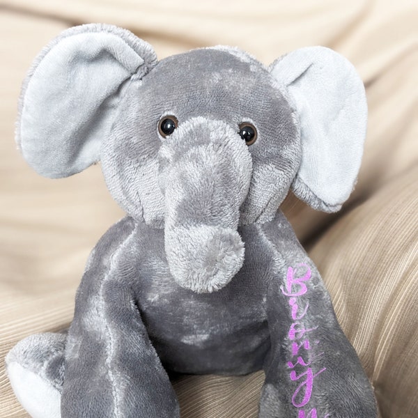 Personalized Elephant Plush Elephant Stuffed Animal Super Soft 7.5in Tall Gift Birthday Gift Baby Boy Birth Announcement Baby Shower Gift