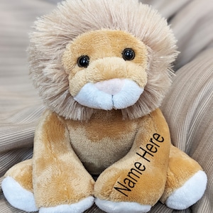 Personalized Lion Plush Lion Stuffed Animal Super Soft 7.5in Tall Gift for Leo Birthday Gift Baby Boy Birth Announcement Baby Shower Gift