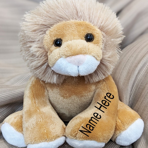 Personalized Lion Plush Lion Stuffed Animal Super Soft 7.5in Tall Gift for Leo Birthday Gift Baby Boy Birth Announcement Baby Shower Gift