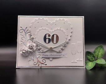 Luxury handmade diamond wedding card , 60 years together, 60 anniversary, 3d diamond wedding greeting card, anniversary card with GIFT BOX