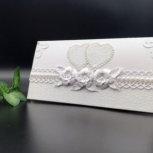 Handmade wedding envelope/Elegant envelope for wedding money/Envelope for voucher/Envelope decorated with pearl beads/Envelope in a box image 3