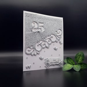 Tarjeta de bodas de plata hecha a mano de lujo, 25 años juntos, tarjeta de 25 aniversario, tarjeta de felicitación de bodas de plata en 3D, tarjeta de caja de regalo