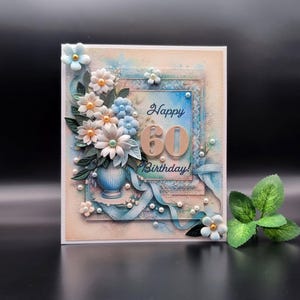 Carte de 60e anniversaire de luxe, carte de 60e anniversaire faite main, carte de 60e anniversaire 3D, carte de joyeux 60e anniversaire, pour votre 60e anniversaire, carte de fleurs