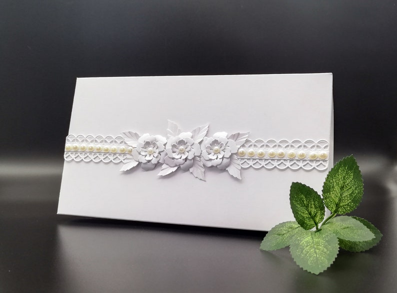 Handmade wedding envelope/Elegant envelope for wedding money/Envelope for voucher/Envelope decorated with pearl beads/Envelope in a box image 7