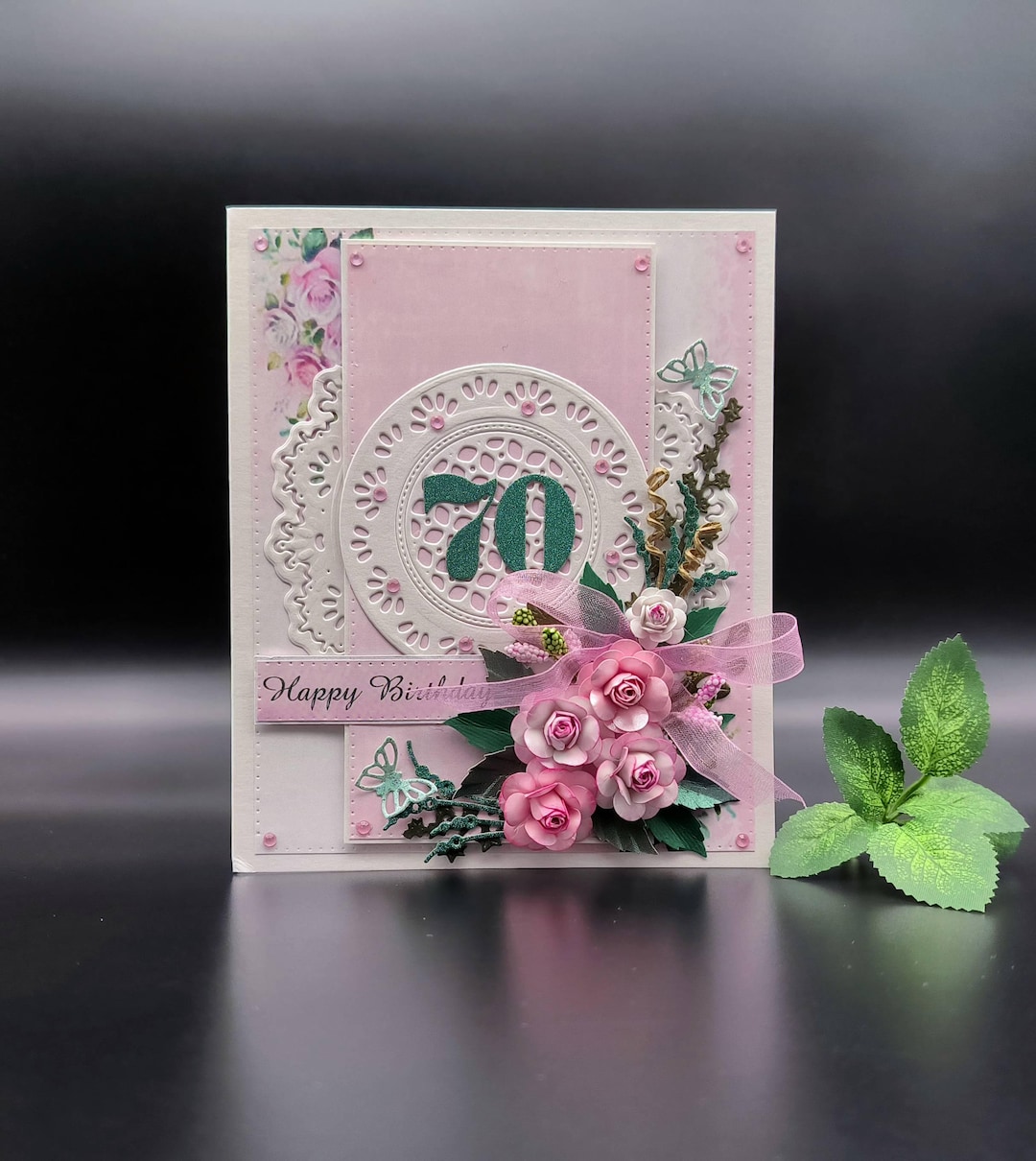 Handmade 3D 70th Birthday Card: Pearl & Rose Keepsake - Etsy