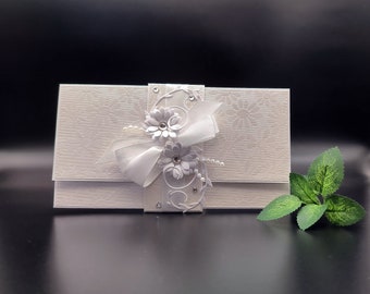 Busta nuziale fatta a mano,Elegante busta nuziale per soldi,per voucher,Busta con fiori di carta,Regalo di nozze di carta,Busta in confezione regalo