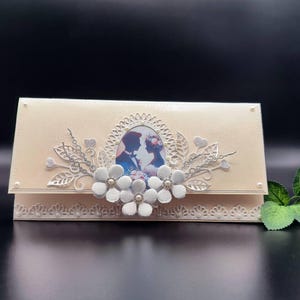 Handgemaakte 3D-trouwenvelop, trouwenvelop voor geld met bloemen, huwelijkscadeau-envelop in geschenkverpakking, contant cadeau voor pasgetrouwden