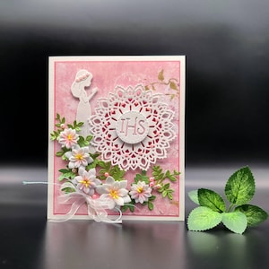 Carte de première communion faite main, Carte de voeux de première communion pour fille, Carte de fleurs religieuses, Carte de confirmation de cadeau, Carte-cadeau en espèces