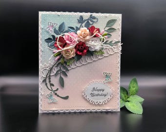 Handgefertigte Luxus Geburtstagskarte,Spitzen Karte,Papierblumen,3D Karte in Geschenk Box,Karte für Sie,für Mutter,Oma,Tochter,zum Geburtstag,Geldgeschenk