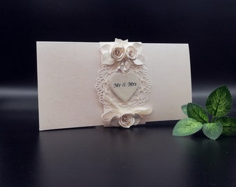 Handmade wedding envelope,Elegant envelope for wedding money,for voucher,Envelope with paper roses,Paper wedding gift,Envelope in gift box