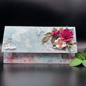 Enveloppe d'argent faite main, porte-monnaie fleuri, porte-cartes cadeau, enveloppe de bon d'achat, enveloppe d'argent dans une boîte cadeau, enveloppe d'argent décorée