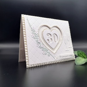 Biglietto di nozze fatto a mano con perle, 30 anni insieme, biglietto di auguri 3D per il 30° anniversario, auguri di anniversario per mamma e papà, biglietto in scatola regalo