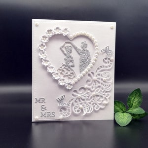 Carte de mariage 3D élégante, carte de mariage blanche faite main dans une boîte, carte de voeux pour jeunes mariés, carte de fête de mariage, carte de voeux pour la mariée